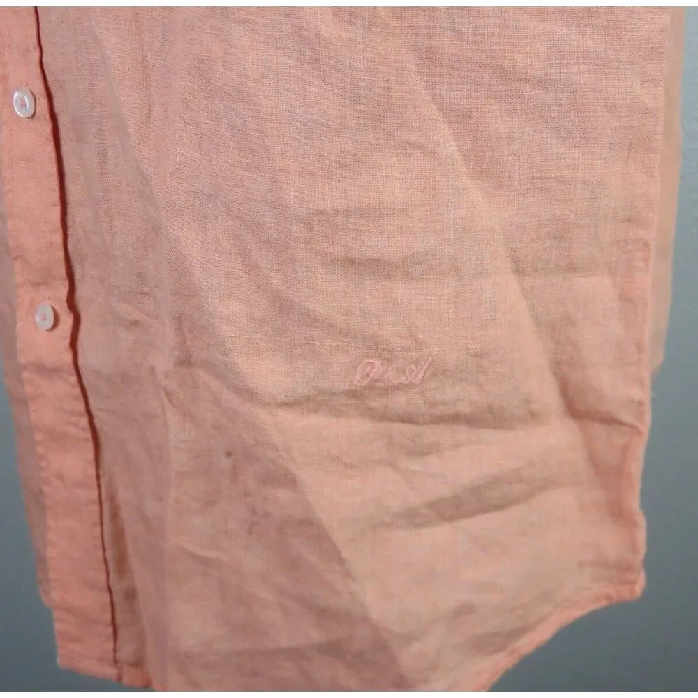 Mens Porter & Ash‎ Short Sleeve Button Front Linen Shirt Orange Peach Size M New